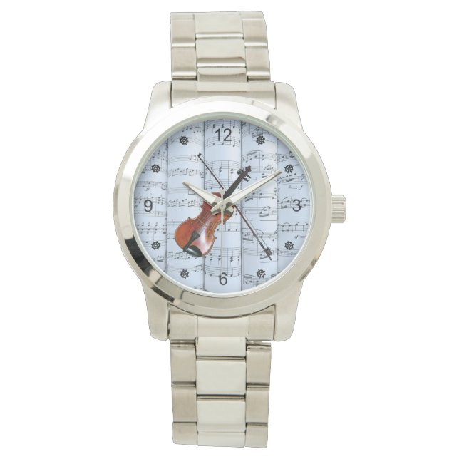 Relógio Violin ~ Rolline Sheet Music ~ Blue Tint Backgroun (Frente)