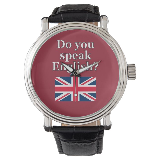 Relógio "Você fala inglês?" em inglês. Sinalizador (Frente)