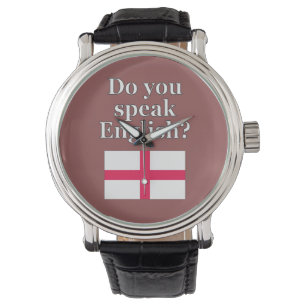 Relógio "Você fala inglês?" em inglês. Sinalizador