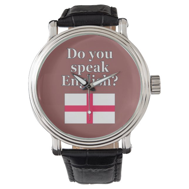 Relógio "Você fala inglês?" em inglês. Sinalizador (Frente)