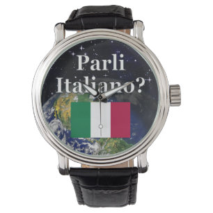 Relógio Você fala italiano? em italiano. Sinalizador e Ter