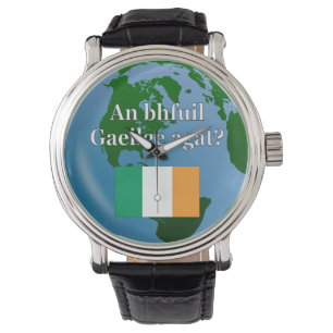 Relógio Você fala o irlandês? no irlandês. Bandeira &
