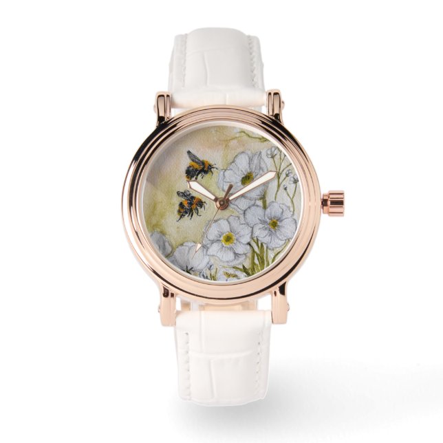 Relógio Watch with Original Watercolor Bee Art (Frente)
