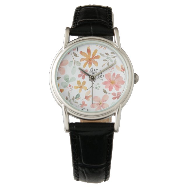 Relógio Watercolor Floral Pattern (Frente)