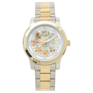 Relógio Watercolor Floral Wheel do Ano Pagan Wicca