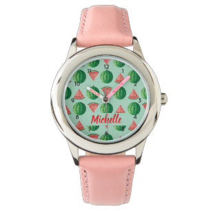 Relógio Watercolor Watermelon Personalizado Girls Nome Ros