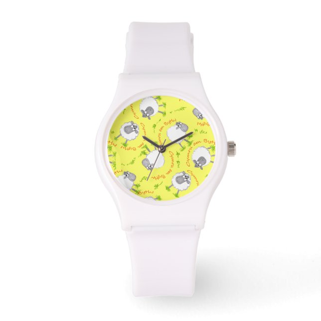 Relógio Welsh Sheep, Wales Forever Sporty White Wristwatch (Frente)