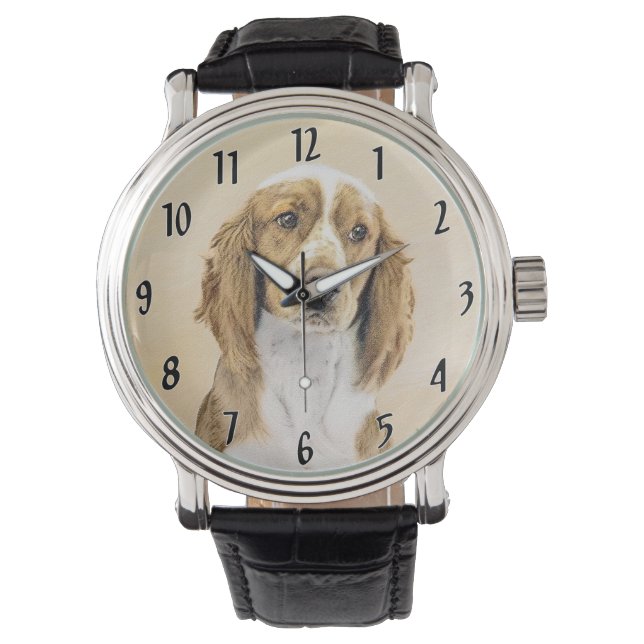 Relógio Welsh Springer Spaniel Painting - Arte Original De (Frente)