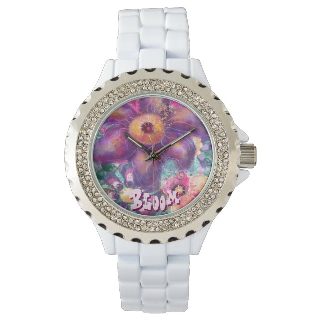 Relógio Whimsical Floral Abstract Art Teal Personalized  (Frente)