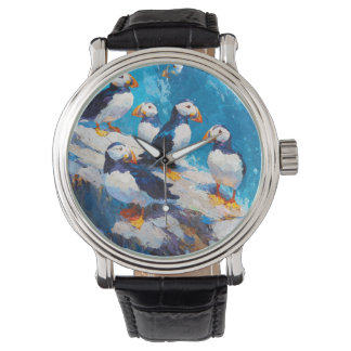 Relógio Whimsical Puffin Ocean Blue