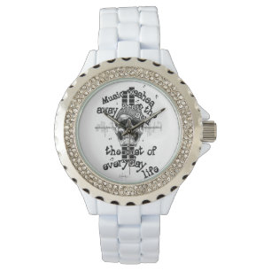 Relógio White Bling Music Skull Watch.
