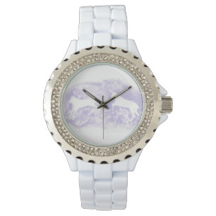 Relógio White Enamel Watch com Lavanda Horse Art