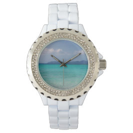 Relógio White Enamel Watch with Island Scene