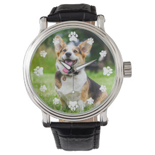 Relógio White Paw Prints Add Your Pet Photo