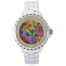 Relógio White Watch com flores multicoloridas