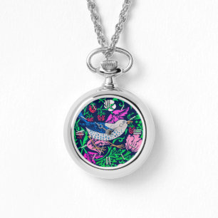 Relógio William Morris Bird & Flower Azulejo, Marinho e Fu