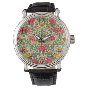 Relógio William Morris Rosa Floral Chintz Rosa