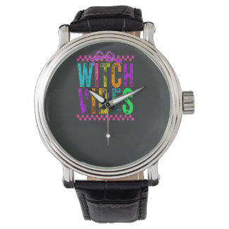 Relógio Witch Vibes Halloween Neon Checkered Bow