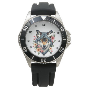 Relógio Wolf Floral Leather Watch em Black Vintage