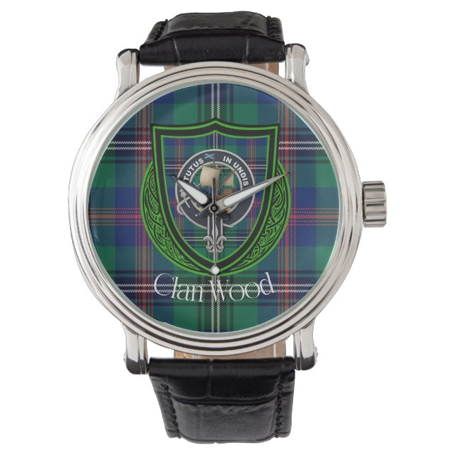 Relógio Wood Scottish Clan Tartan & Crest (Frente)