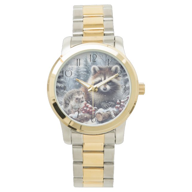Relógio Woodland Winter Hedgehog Raccoon Christmas (Frente)