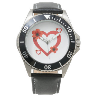 Relógio Wristwatch with Red Heart , Minimalist Style