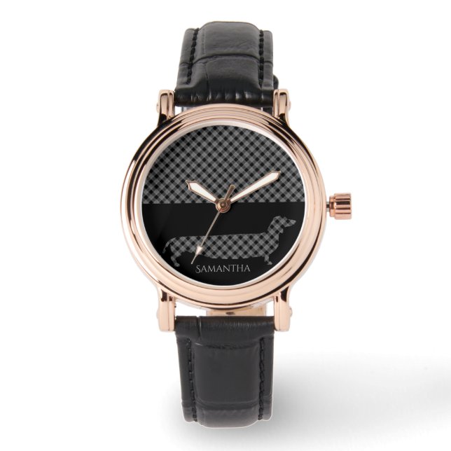 Relógio Xadrez Dachshund em preto (Frente)