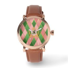 Relógio Xadrez Escocês Rosa e Verde com Monograma