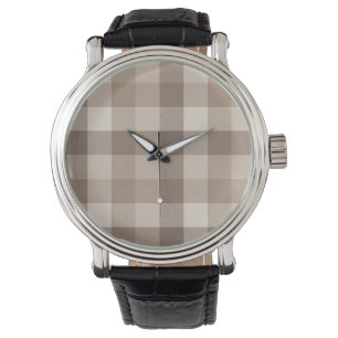 Relógio Xadrez Gingham de Plaid em Tom de Terra Neutro 