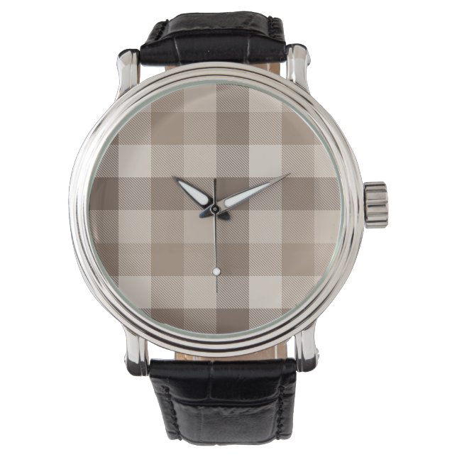 Relógio Xadrez Gingham de Plaid em Tom de Terra Neutro  (Frente)