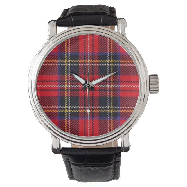 Relógio Xadrez vermelha de Stewart tartan (Frente)