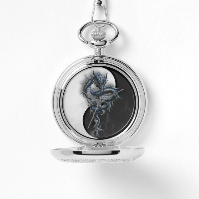 Relógio Yin Yang China Dragon Silver Pocket Watch (Frente)