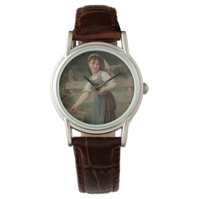Relógio Young Girl Feeding the Doves (por Émile Munier) (Frente)
