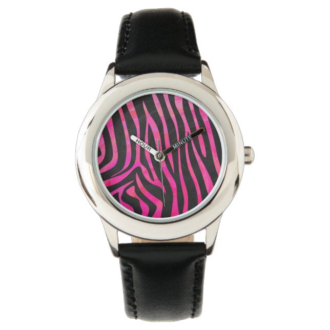 Relógio Zebra Black e Hot Pink Impressão (Frente)