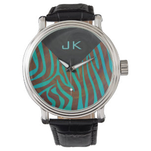 Relógio Zebra Brown e Teal com Monograma