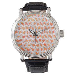 Relógio Zebra Chevron Laranja e Branco