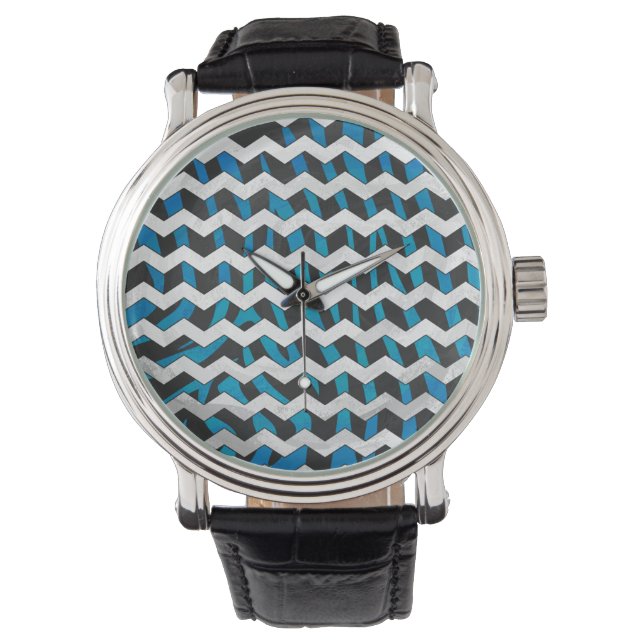 Relógio Zebra Chevron Preto e Azul (Frente)