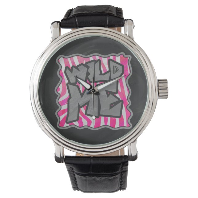 Relógio Zebra Rosa Choque e Branco Wild Me (Frente)