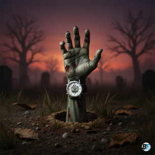 Relógio Zombie Mão Quebrando Através Da Vintagem Terrestre