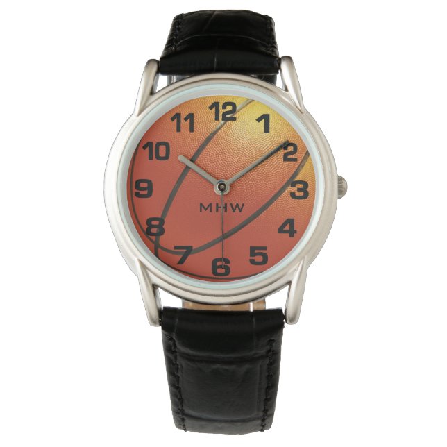 Relógios de monograma personalizados de basquetebo (Frente)