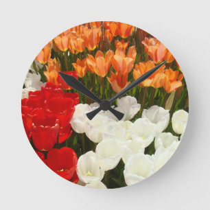 Relógios de Parede Laranja Branco Vermelho Tulipas