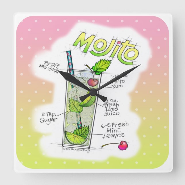 RELÓGIOS DE PAREDE - MOJITO RECIPE COCKTAIL ART (Frente)
