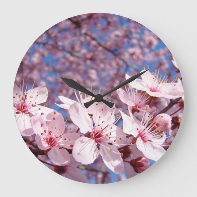 Relógios de Parede Primavera Rosa Árvore Flores pe (Frente)
