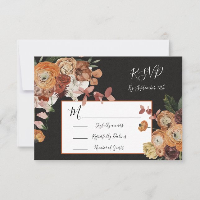 Rembrandt Autumn Floral Wedding resposta RSVP (Frente)