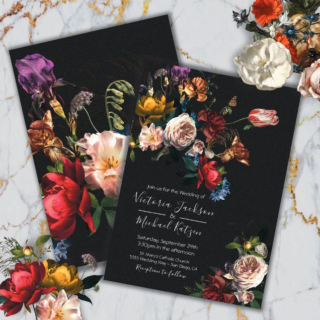 Rembrandt Floral Dark & Moody Wedding Convite (Criador carregado)