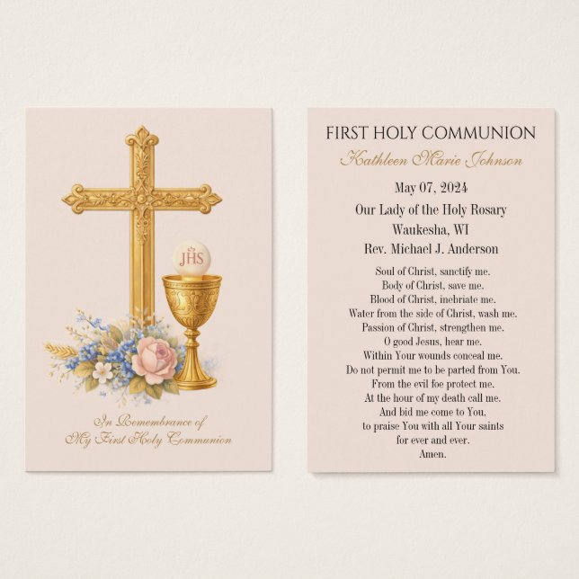 Remembrance Prayer Card for First Holy Communion (Frente & Verso)
