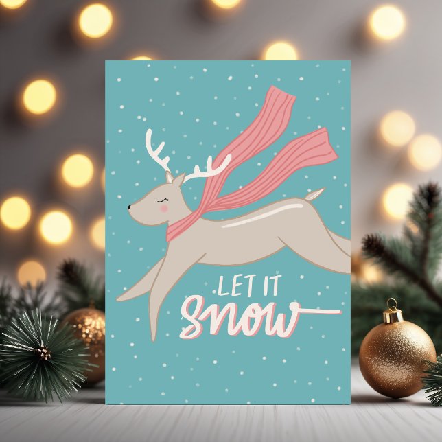 Renas Saltitantes- Cartão de Natal Dobrável (Prancing reindeer folded holiday card. Illustrated and hand-lettered by Clearlytangled Studio.)