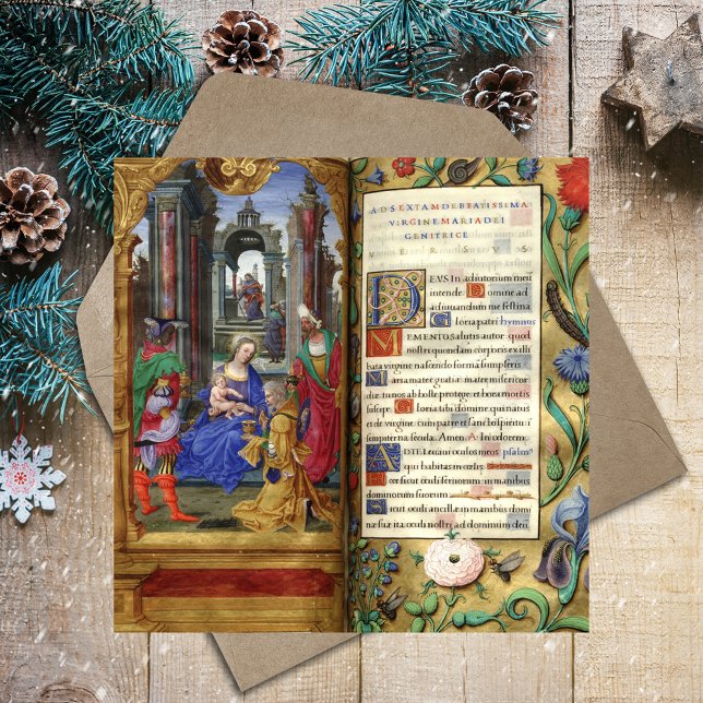 Renascença da Natividade Natal Religiosa Cristã (Christmas Nativity Scene Renaissance Old Book Catholic Christian Card)