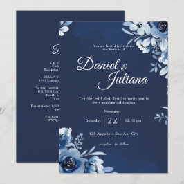 Renda Branca sobre Convite de Casamento Azul Marin