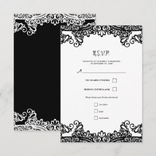 Renda Preta e Branca Elegante Casamento RSVP